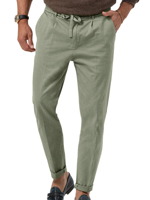 New men’s trendy business straight solid color casual trousers - Grey green / S