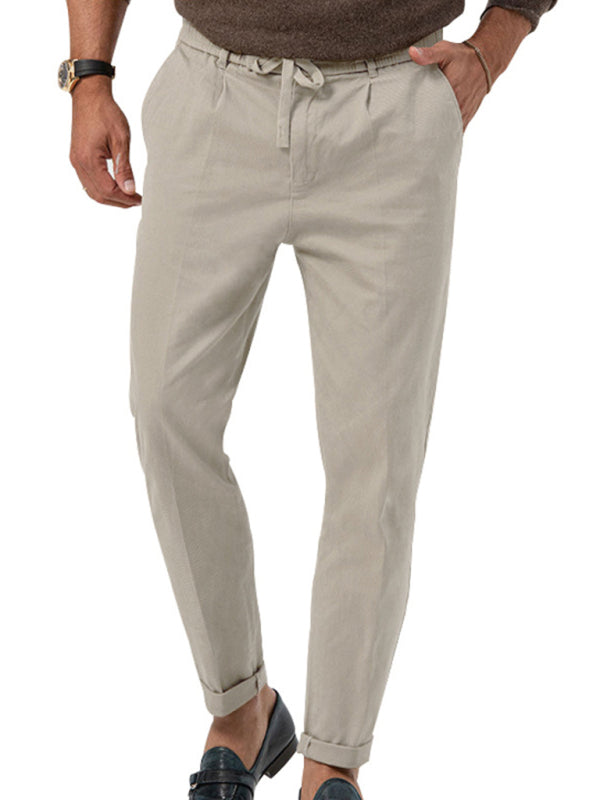 New men’s trendy business straight solid color casual trousers - Grey / S