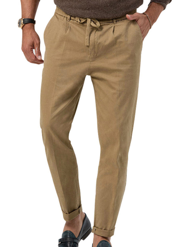 New men’s trendy business straight solid color casual trousers - Khaki / S