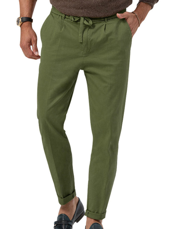 New men’s trendy business straight solid color casual trousers - Olive green / S