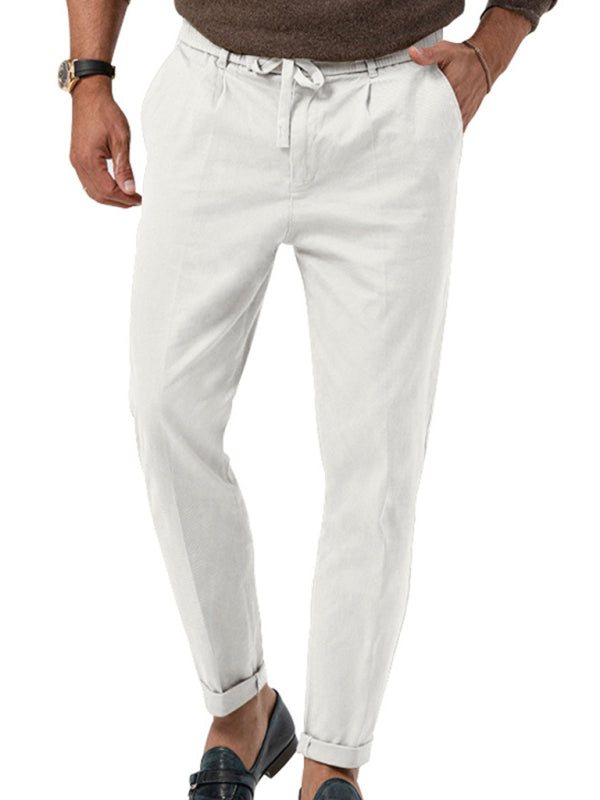 New men’s trendy business straight solid color casual trousers - White / S