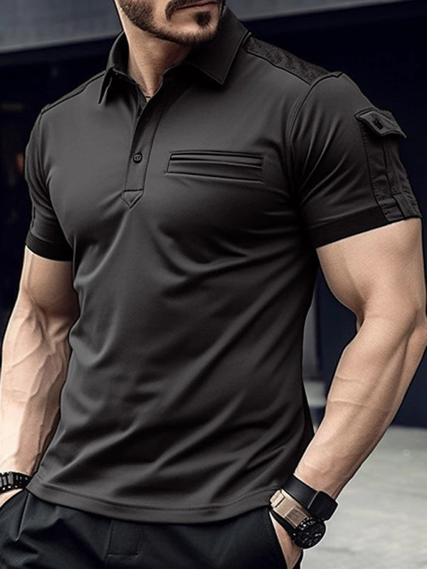 New POLO Shirt Pocket Men’s Muscle Sports Polo Shirt - Black / S