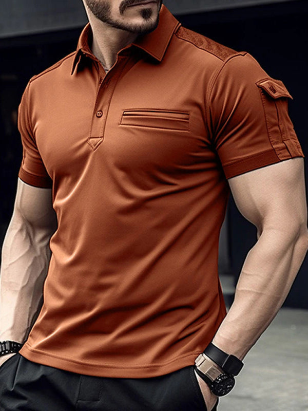 New POLO Shirt Pocket Men’s Muscle Sports Polo Shirt - Brown / S