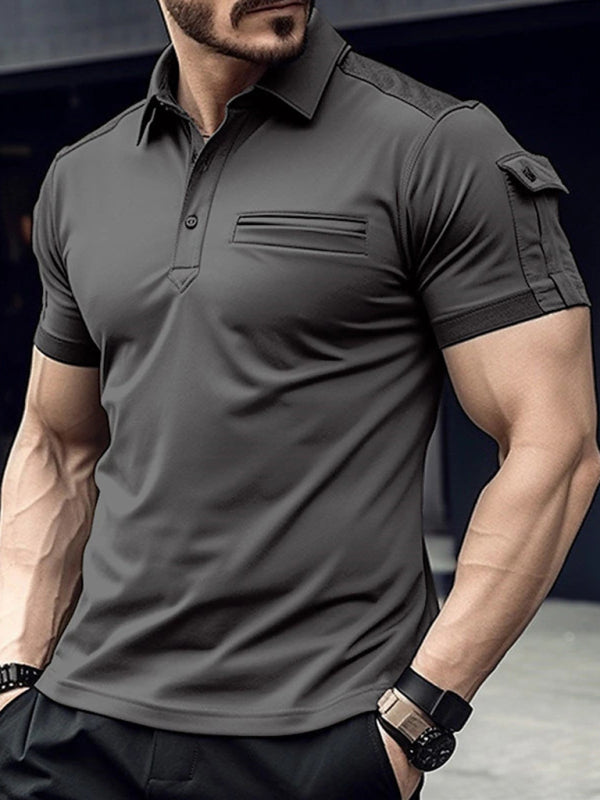 New POLO Shirt Pocket Men’s Muscle Sports Polo Shirt - Grey / S