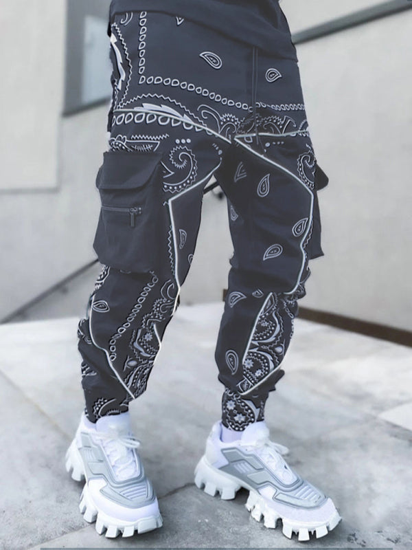 New printed cashew flower harem pants men’s loose high street multi-pocket overalls