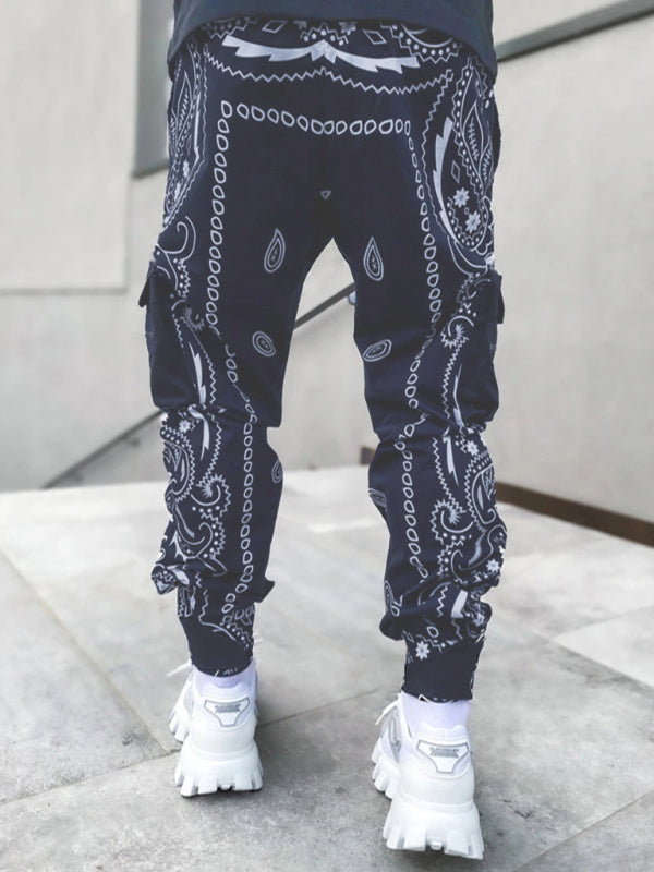 New printed cashew flower harem pants men’s loose high street multi-pocket overalls