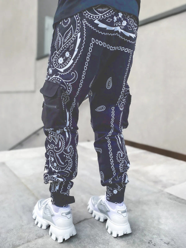 New printed cashew flower harem pants men’s loose high street multi-pocket overalls