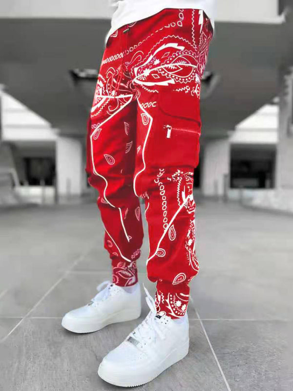 New printed cashew flower harem pants men’s loose high street multi-pocket overalls