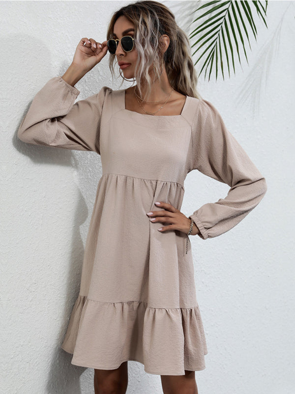 New product long -sleeved long -sleeved base fashion dress - Black / S