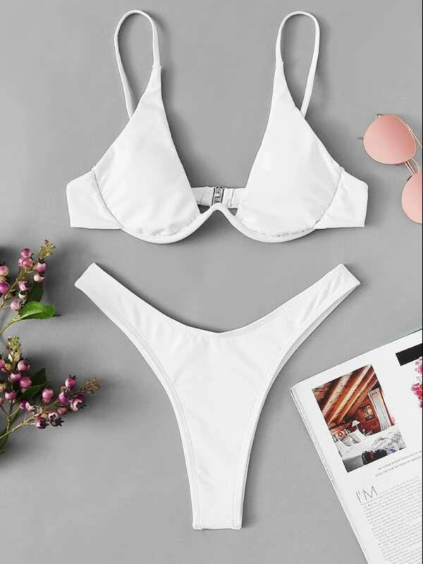 New sexy bikini solid color underwire swimsuit - White / S
