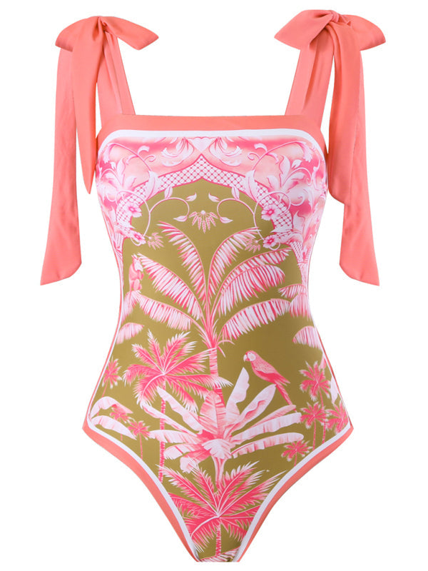 New sexy coconut print strappy one-piece swimsuit skirt (one piece) - Pink / S