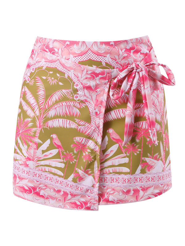 New sexy coconut print strappy one-piece swimsuit skirt (one piece) - Green / S