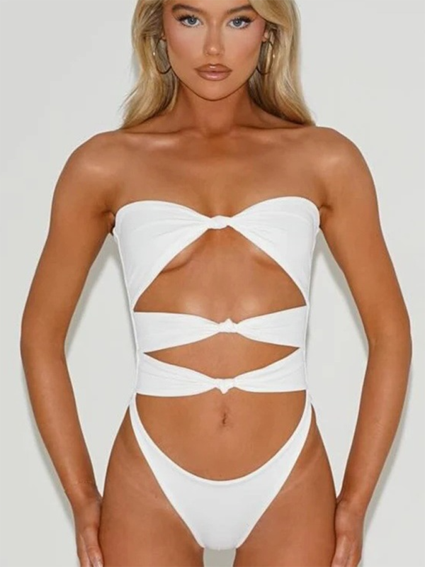 New sexy fashion hollow solid color one-piece bikini - White / S