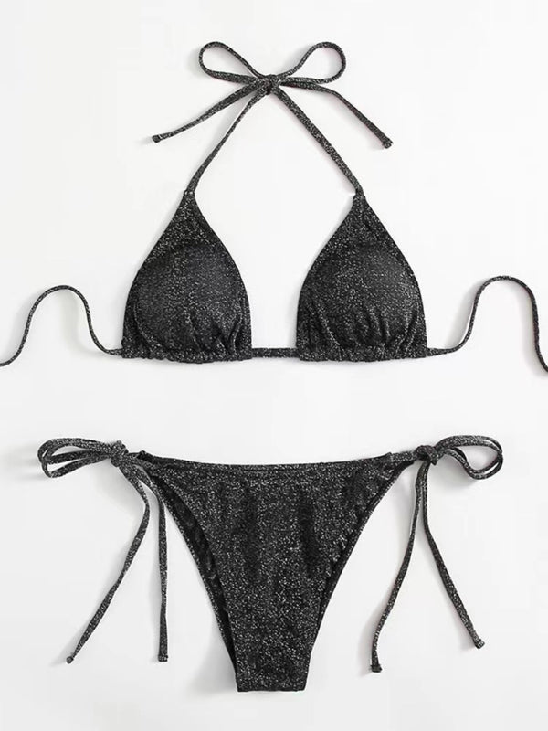 New sexy split backless strappy bikini - Black / S