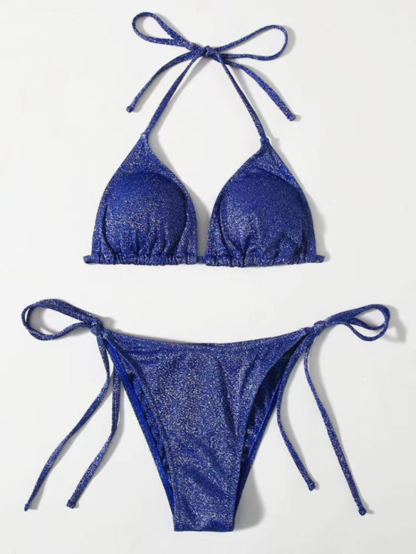 New sexy split backless strappy bikini - Blue / S