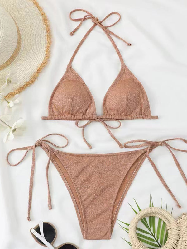 New sexy split backless strappy bikini - Khaki / S