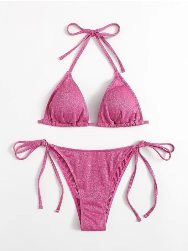 New sexy split backless strappy bikini - Pink / S