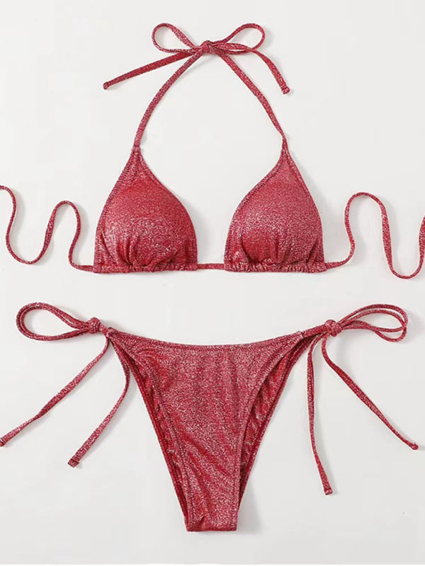 New sexy split backless strappy bikini - Red / S
