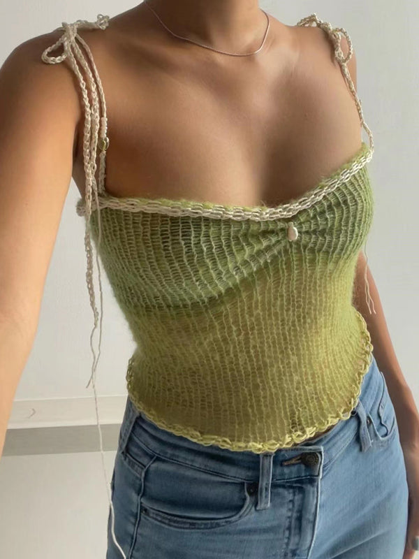 New slim fit contrast color sexy suspender top - Green / S