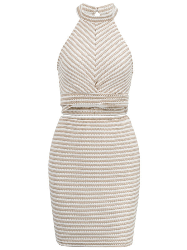 Striped halter neck crop top and skirt set from New Solid Color Halter Neck collection