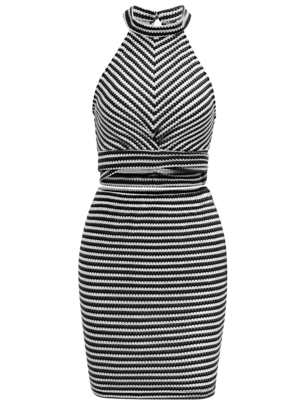 Striped halter neck mini dress from New Solid Color Halter Neck Crop Top Strap Suit Skirt collection