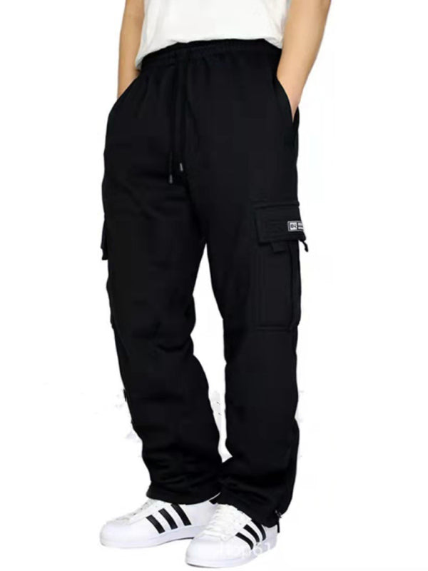 New sports and leisure loose foot multi-pocket tether men’s loose overalls trousers - Black / S