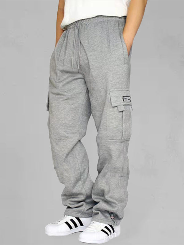 New sports and leisure loose foot multi-pocket tether men’s loose overalls trousers - Misty grey / S