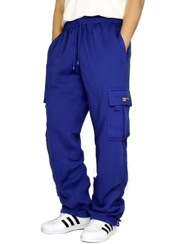 New sports and leisure loose foot multi-pocket tether men’s loose overalls trousers - Royal blue / S