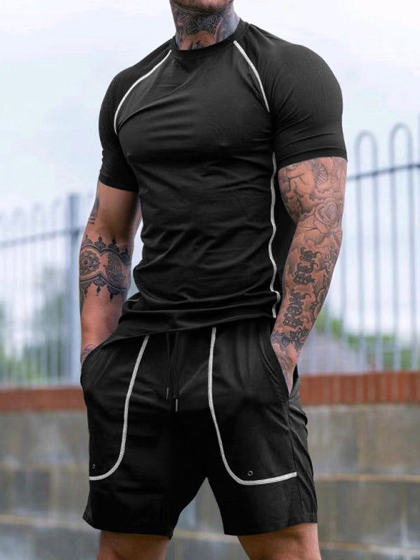 New sports tights men’s running fitness clothing set - Black / S