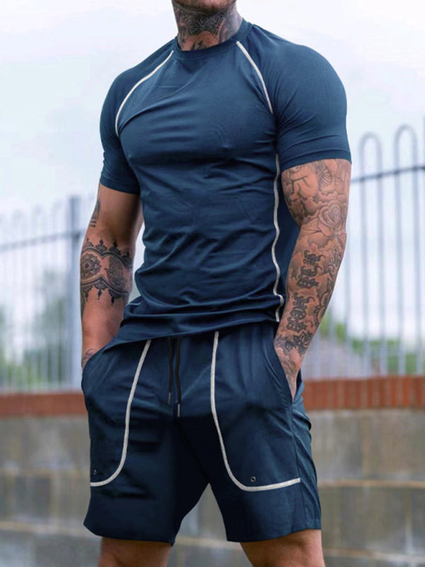 New sports tights men’s running fitness clothing set - Denim Blue / S