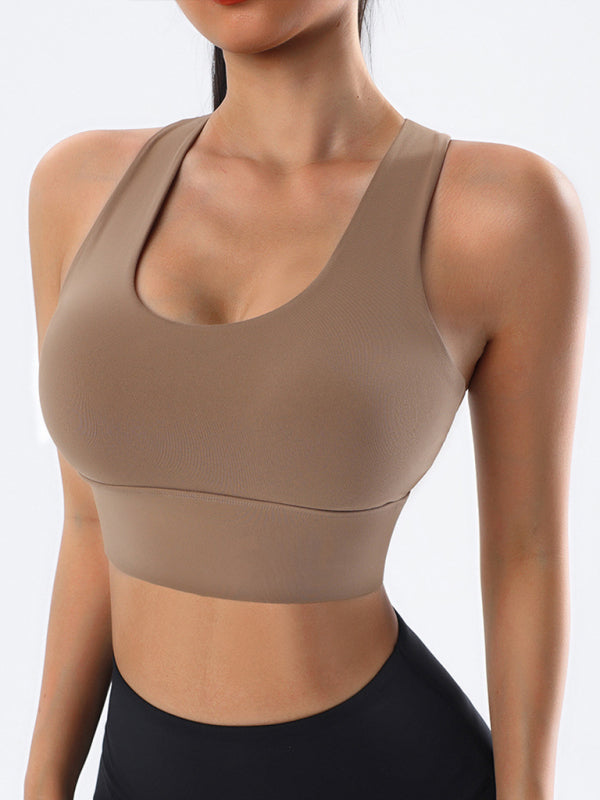 New sports underwear women’s shockproof running fitness vest quick-drying bra - Coffee / S
