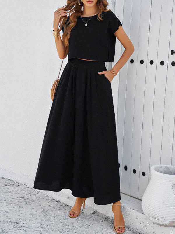 New spring and summer casual sleeveless top and long skirt suit - Black / S