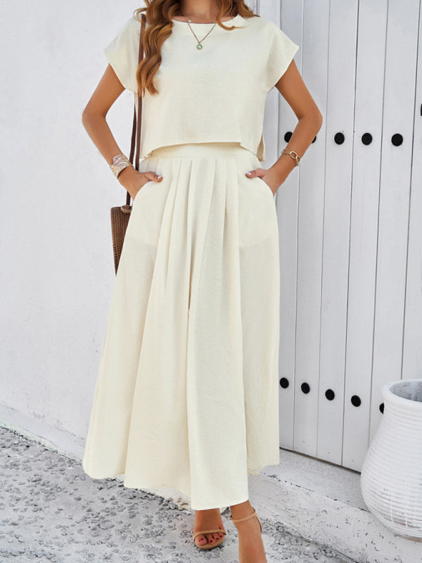 New spring and summer casual sleeveless top and long skirt suit - Cream / S