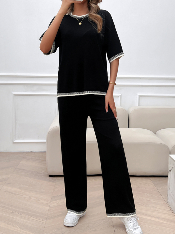 New spring and summer casual temperament sweater and trousers suit - Black / S