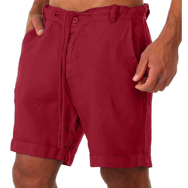 New style drawstring casual pants shorts three-quarter length pants - Red / S
