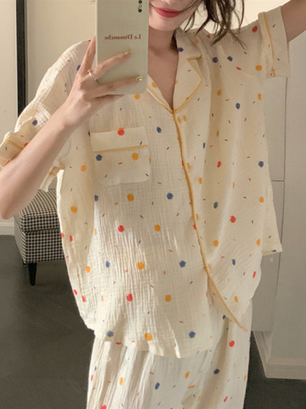 New style fresh short-sleeved trousers home wear pajamas two-piece set - Pattern / FREESIZE