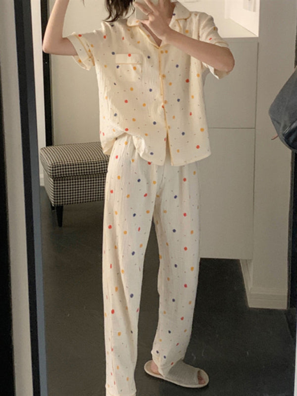 New style fresh short-sleeved trousers home wear pajamas two-piece set - Pattern / FREESIZE
