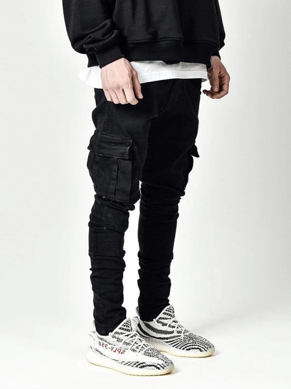 New style jeans men’s side pocket skinny jeans - Black / S