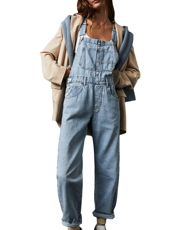 New style jumpsuit casual loose denim overalls trousers - Clear blue / S