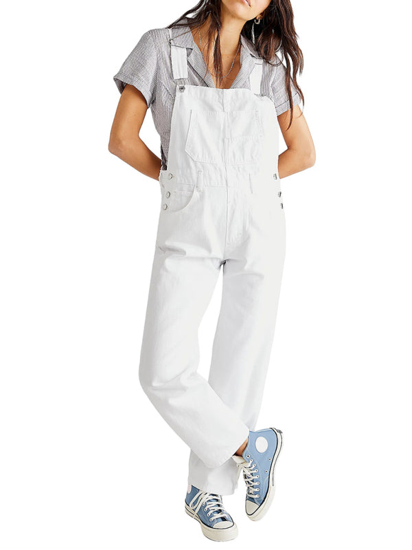 New style jumpsuit casual loose denim overalls trousers - White / S