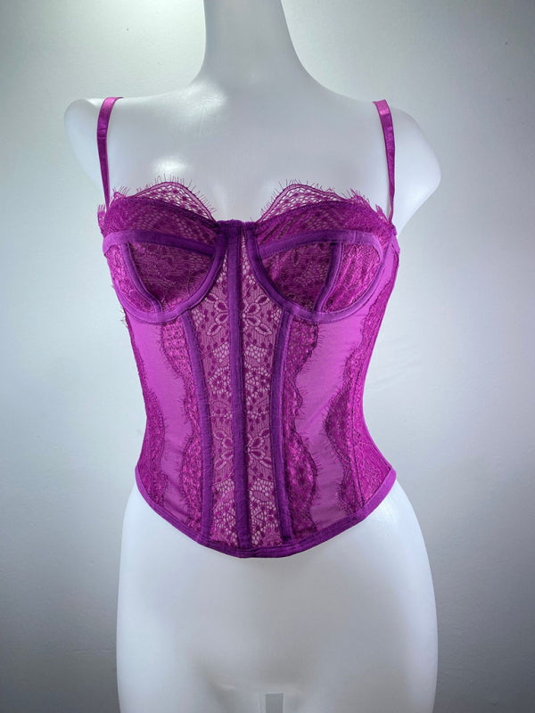 New style lace embroidered fishbone sexy tube top suspender hollow backless outer bra - Rose viole / S