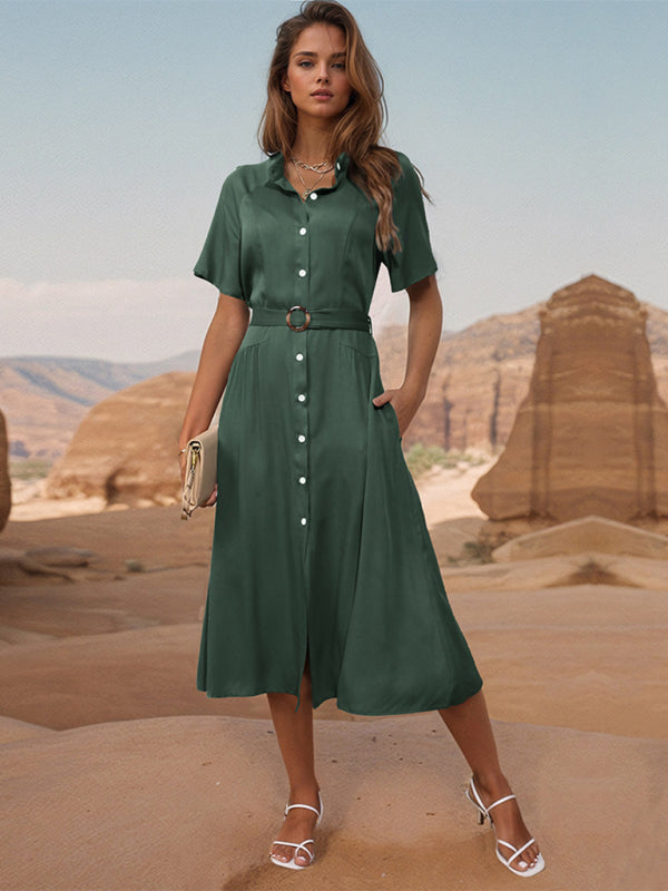 New style lapel single breasted green dress - Olive green / S
