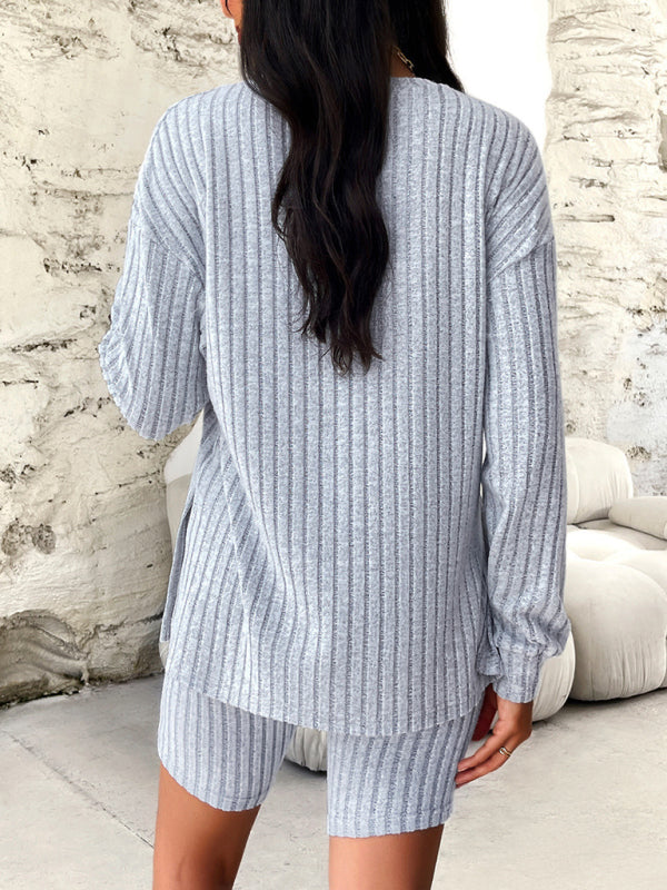 New style women's casual long-sleeved top and three-quarter pants suit - Closther