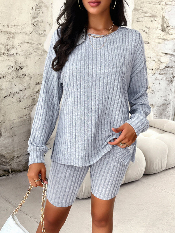 New style women's casual long-sleeved top and three-quarter pants suit - Closther