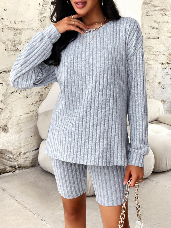 New style women's casual long-sleeved top and three-quarter pants suit - Closther