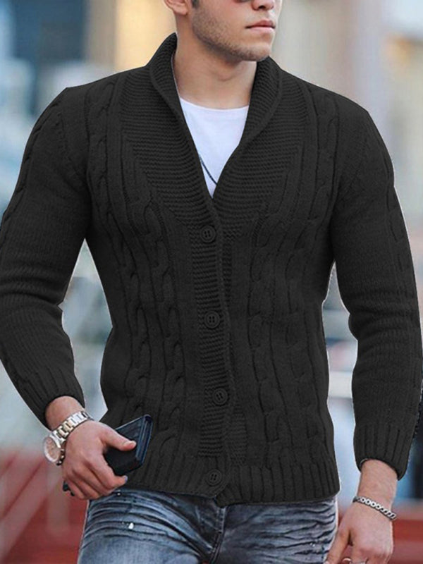 New Sweater Men’s Knitted Cardigan Solid Color Slim Men’s Jacket - Black / S