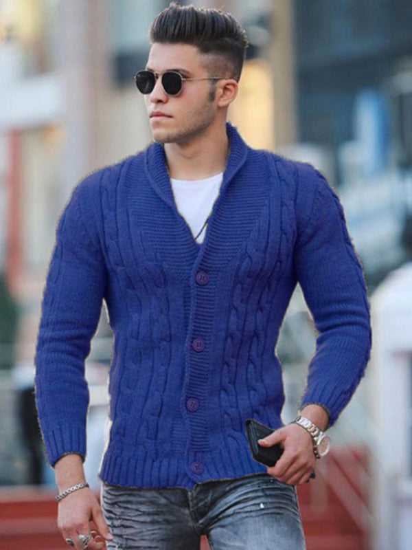 New Sweater Men’s Knitted Cardigan Solid Color Slim Men’s Jacket - Blue / S