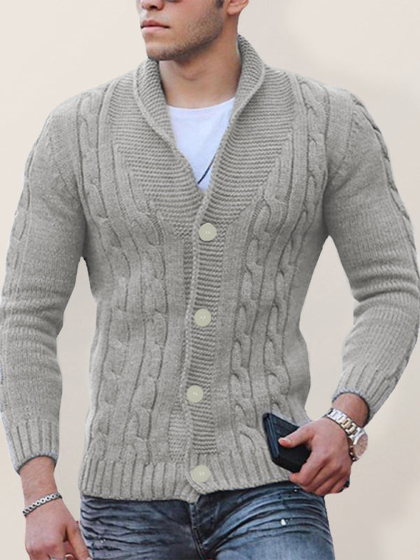 New Sweater Men’s Knitted Cardigan Solid Color Slim Men’s Jacket - Grey / S