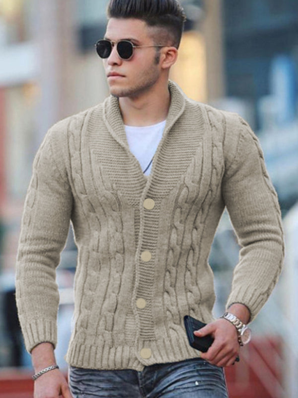 New Sweater Men’s Knitted Cardigan Solid Color Slim Men’s Jacket - Khaki / S