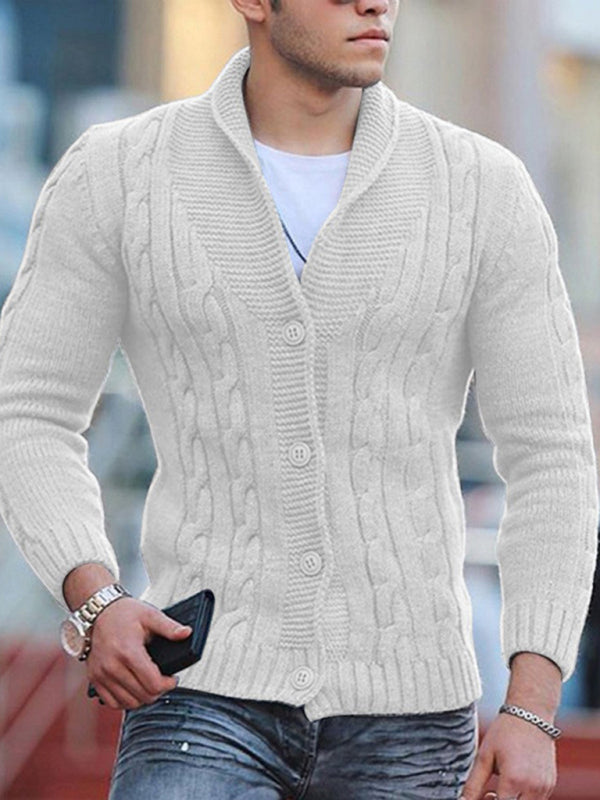 New Sweater Men’s Knitted Cardigan Solid Color Slim Men’s Jacket - White / S